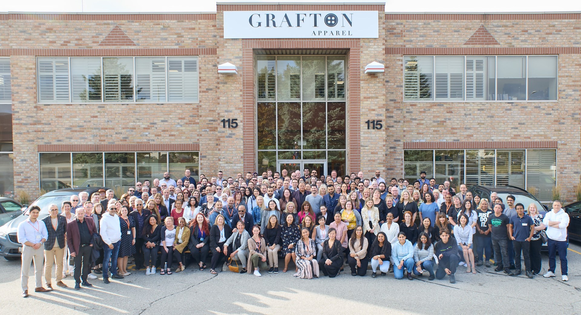 The Grafton Apparel team gathered outside the Grafton head office
